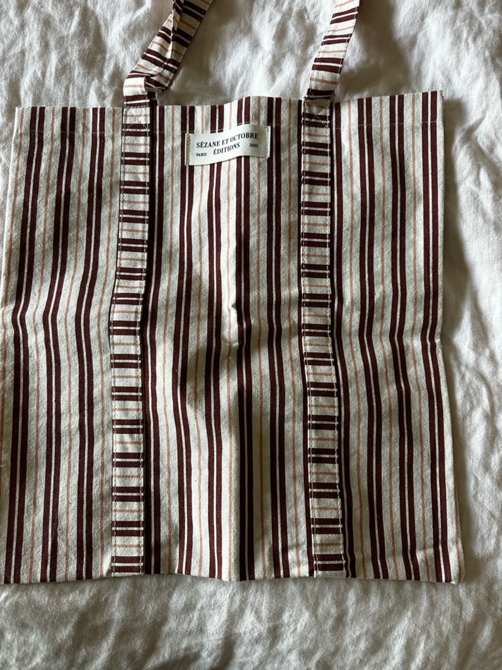 Sezane Striped Tote in Cream and Brown